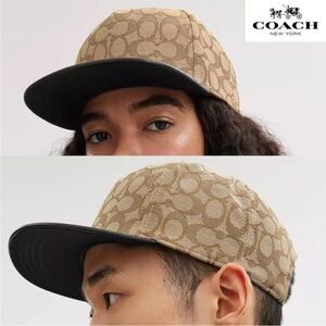 Coach NWT Signature Jacquard Flat Brim Hat Khaki Black  Adjustable Normcore